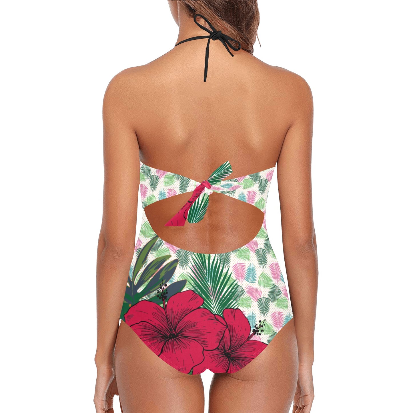 Queen Vee Hibiscus One Piece Lace Embossed White Floral Swimsuit