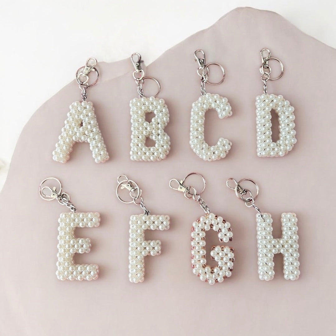 Pearl Initial Letter Key Chain Alphabet Bag Charm Tassel Keyring