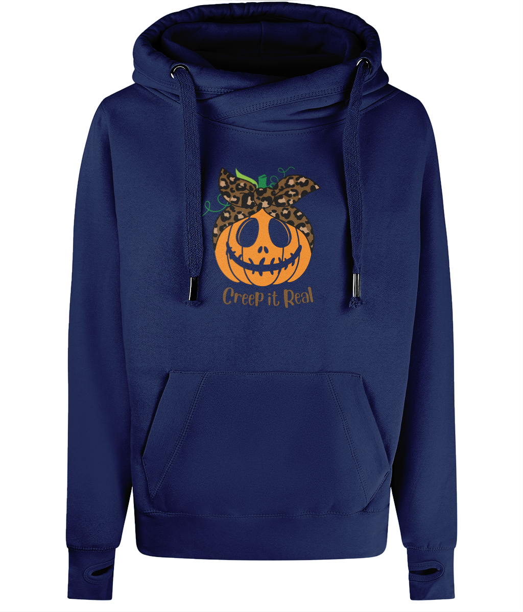 Unisex Halloween Pumpkin Cross Neck Hoodie