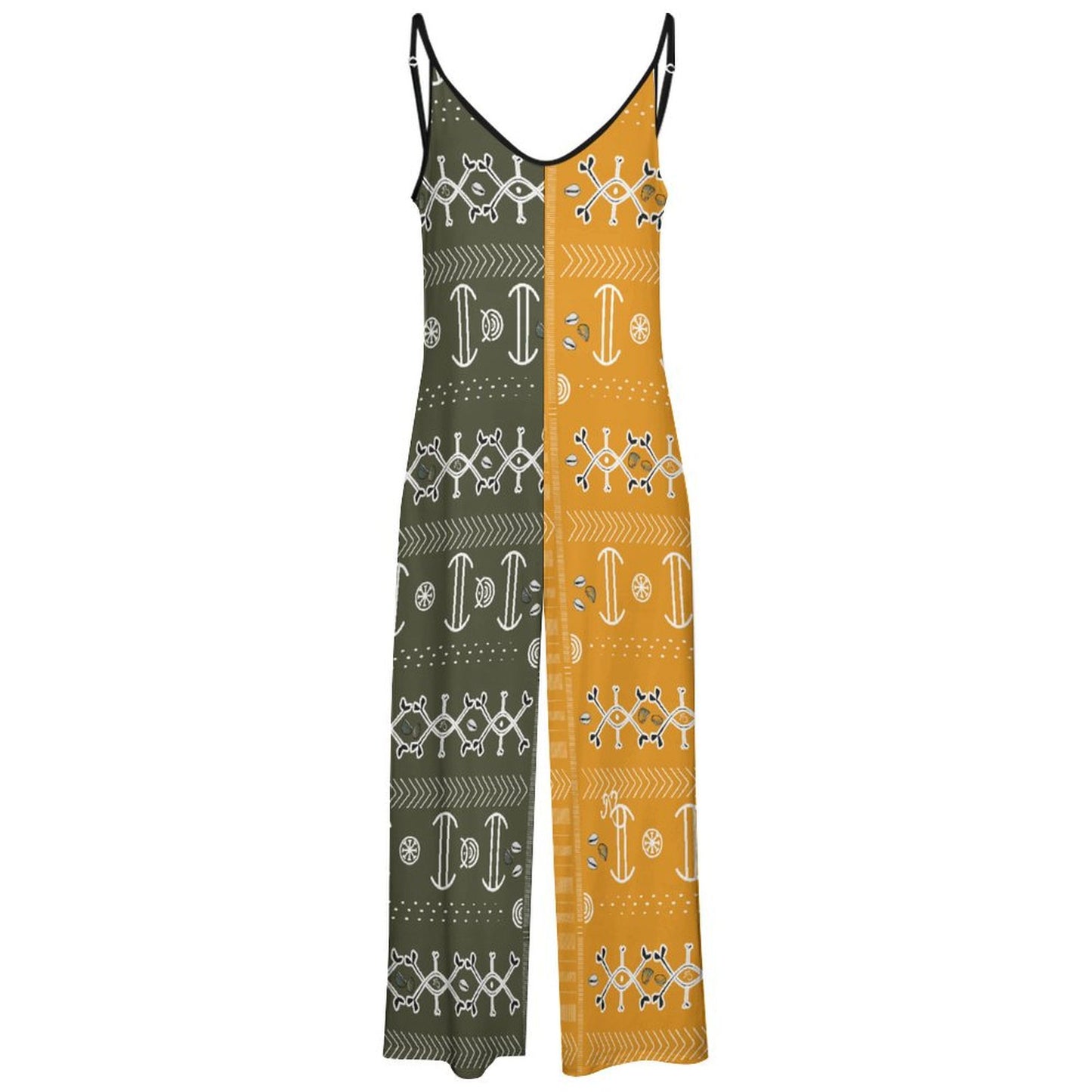 Ncheta Mustard and Green Spaghetti-Strap Suspender Jumpsuit