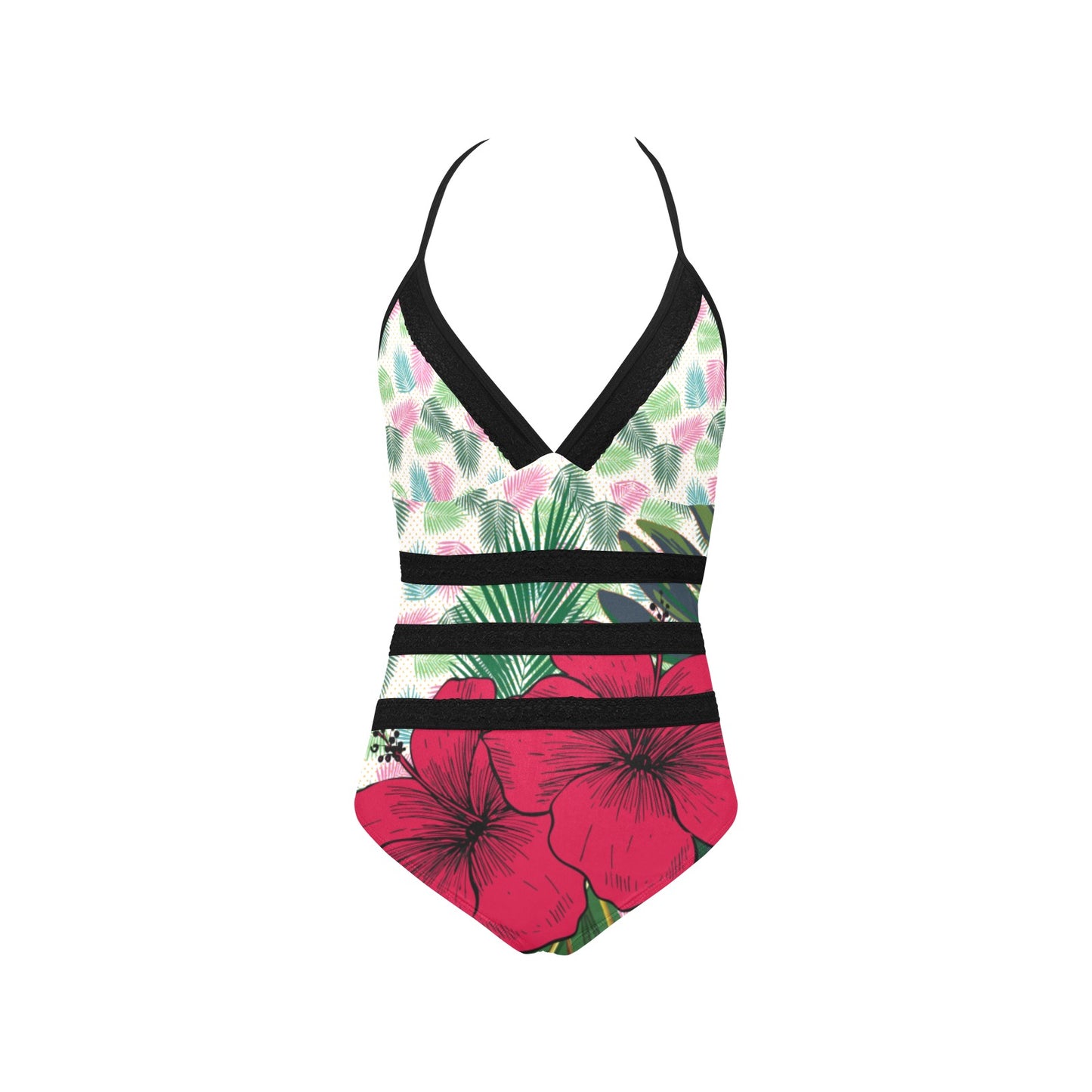 Queen Vee Hibiscus One Piece Lace Embossed White Floral Swimsuit