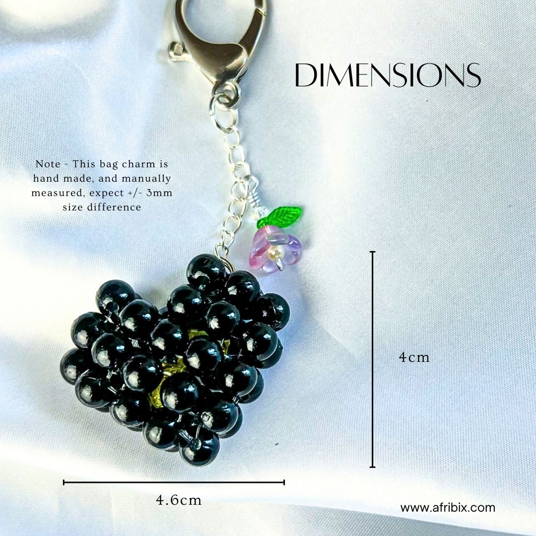 Love Heart Black Bag Charm, Women's Floral Bag Accessory