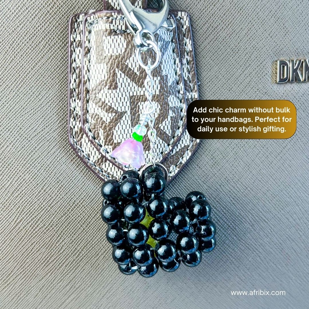 Love Heart Black Bag Charm, Women's Floral Bag Accessory