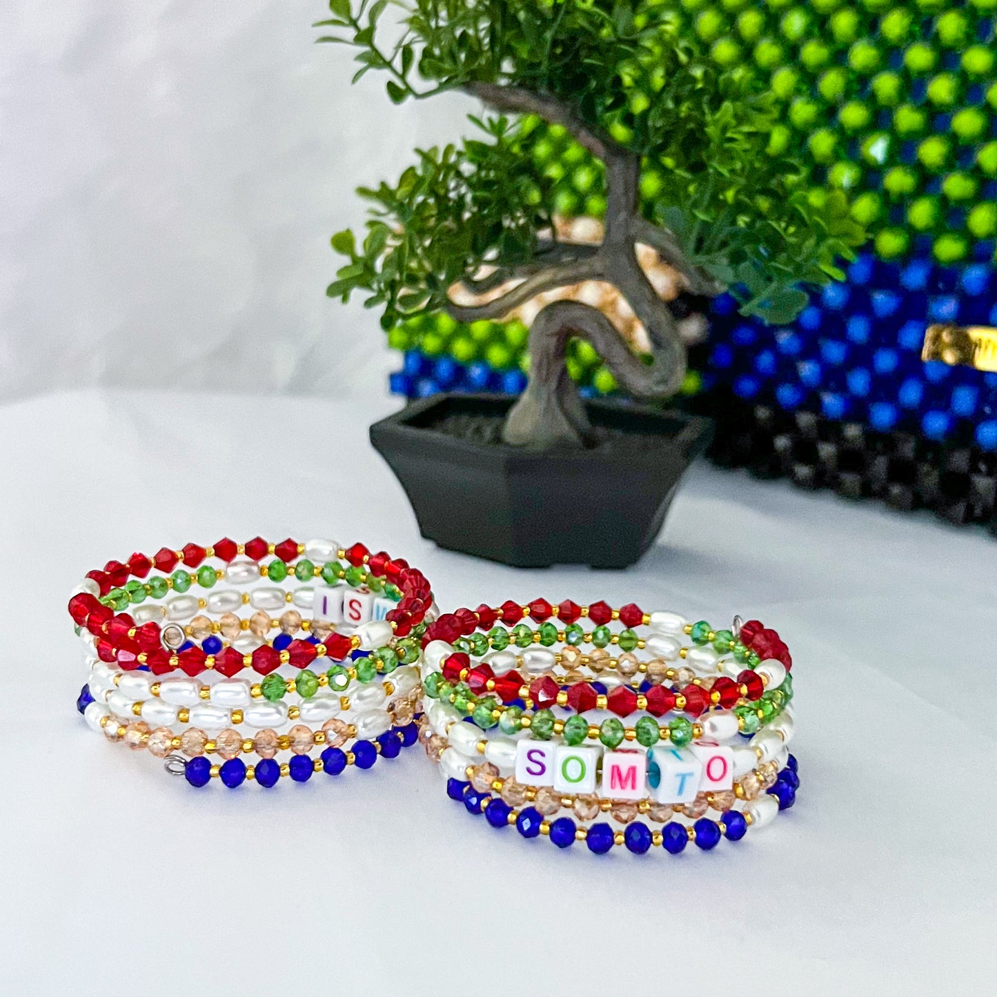 Personalised Crystal and Pearl 5 Spiral Bracelet for Girls