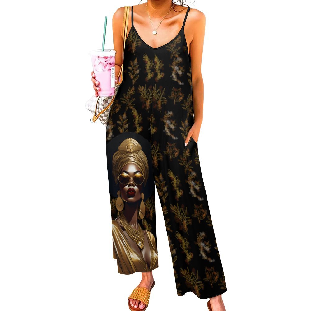 AfriBix Heritage Print Women's Suspender Long Jumpsuit