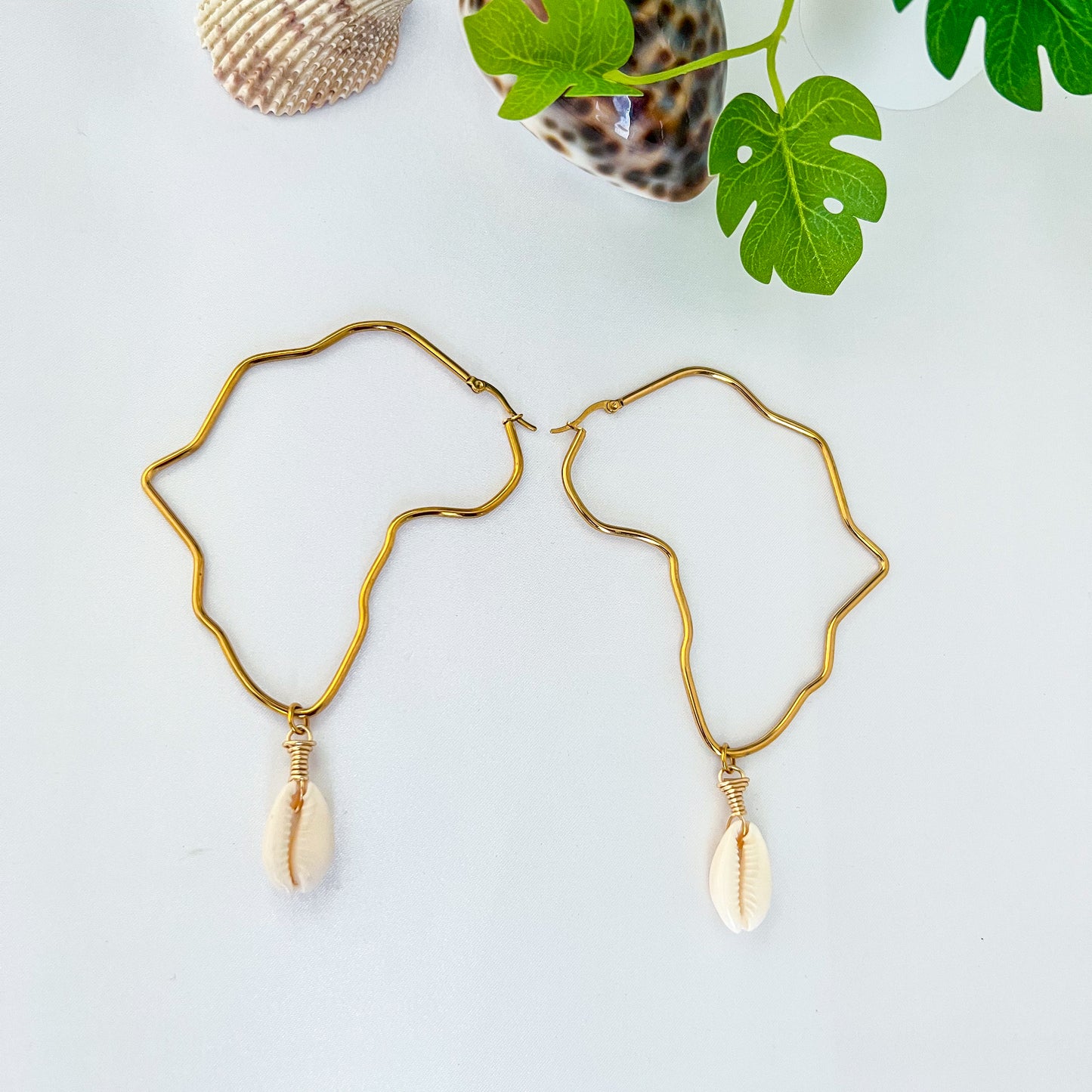 Map of Africa Cowrie Dangle Hoop Earring