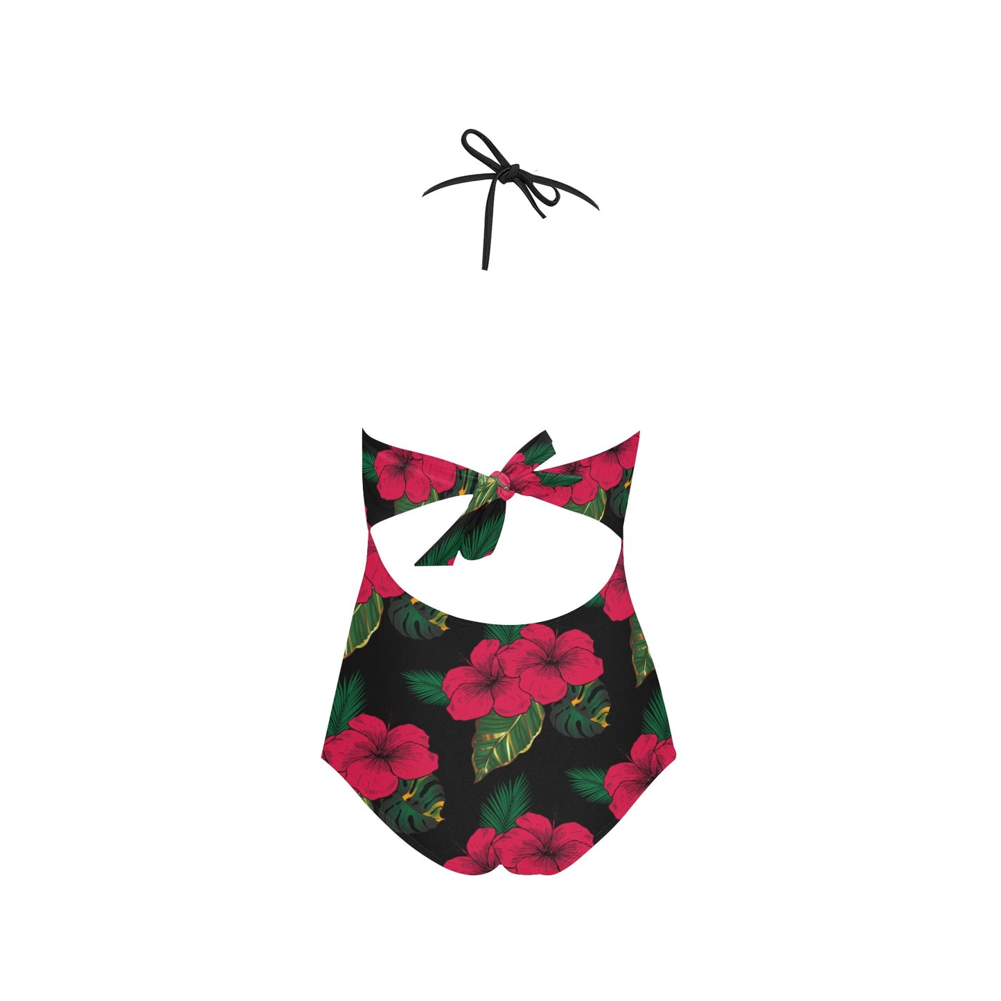 Queen Vee Hibiscus Lace Embossed One Piece Red and Black Floral Swimsuit