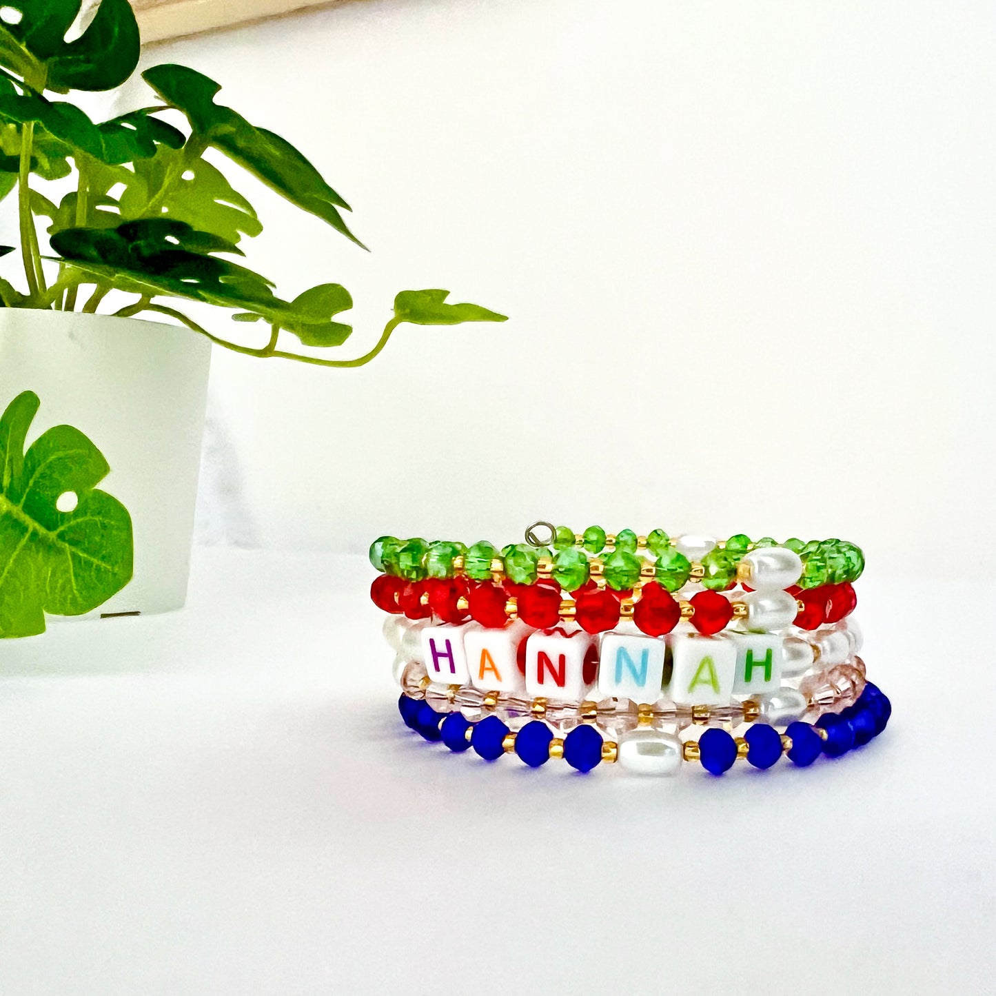 Personalised Crystal and Pearl 5 Spiral Bracelet for Girls