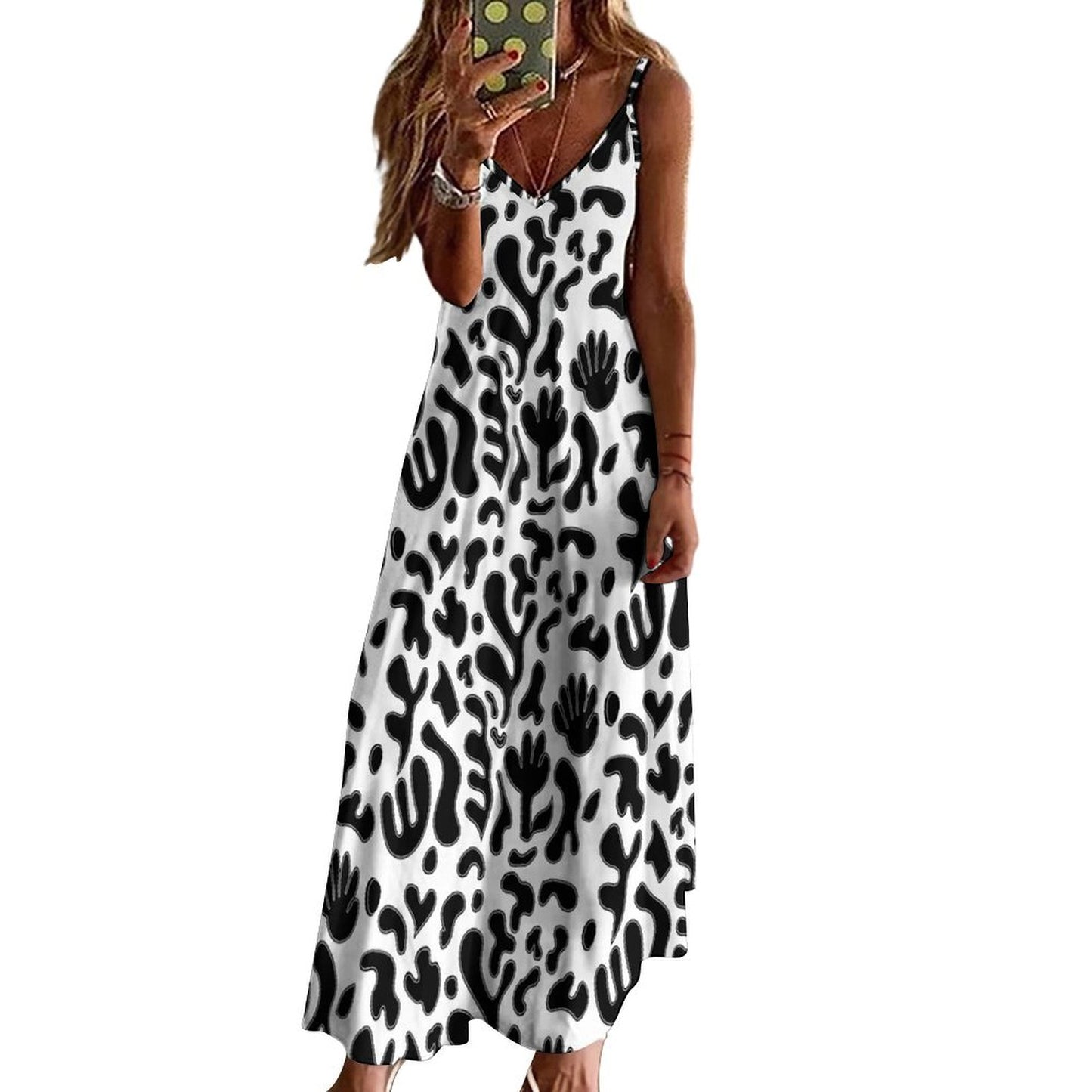 Black and White Spaghetti Strap Women's Maxi Long Dress