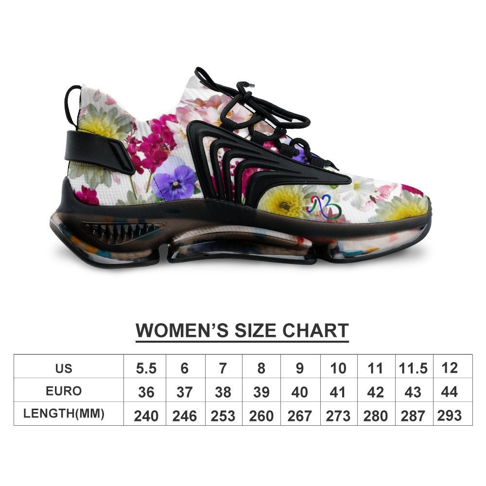 White Floral Print Mesh Unisex Sneakers Elastic Running Shoes