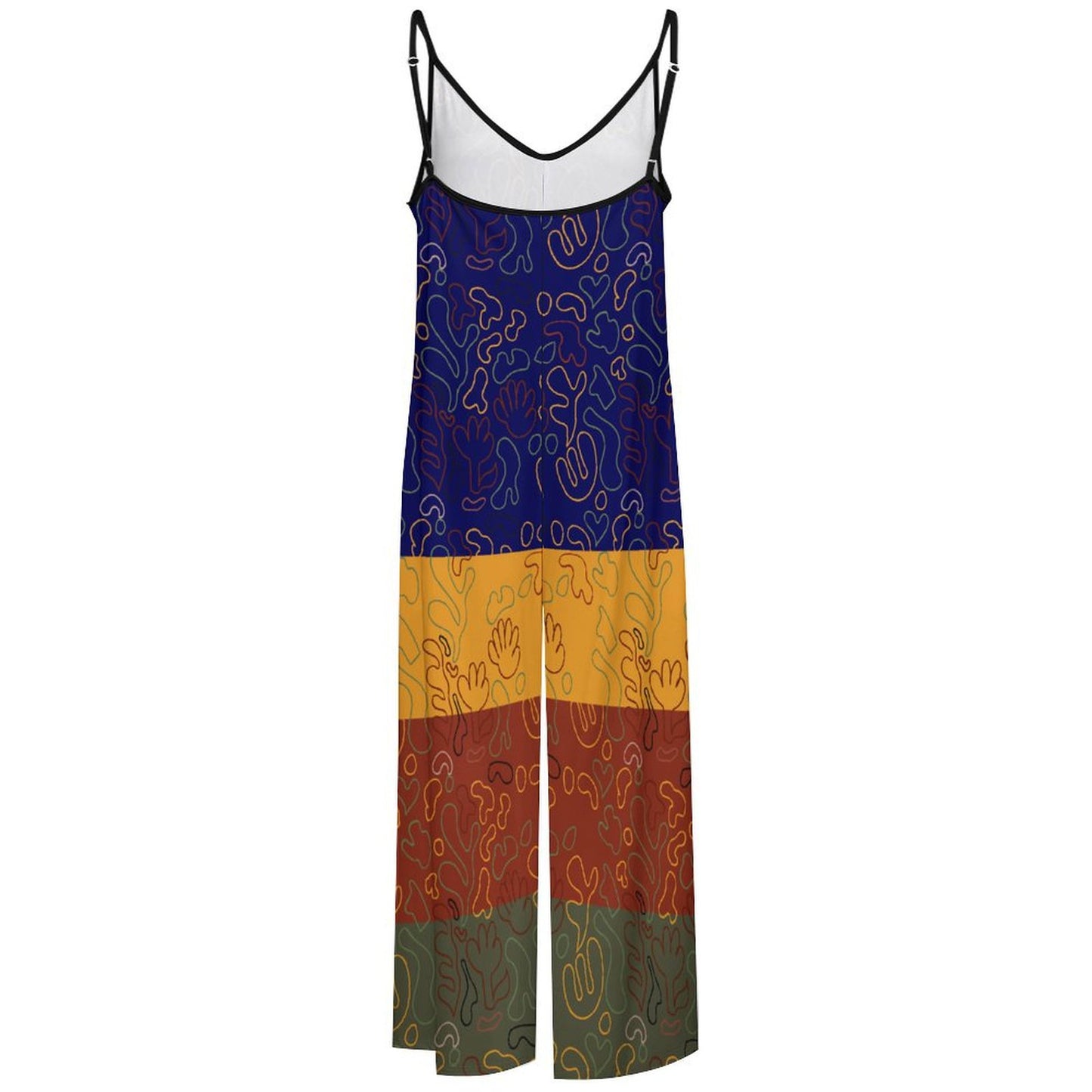 AfriBix Squigly Print Colour Block Suspender Jumpsuit