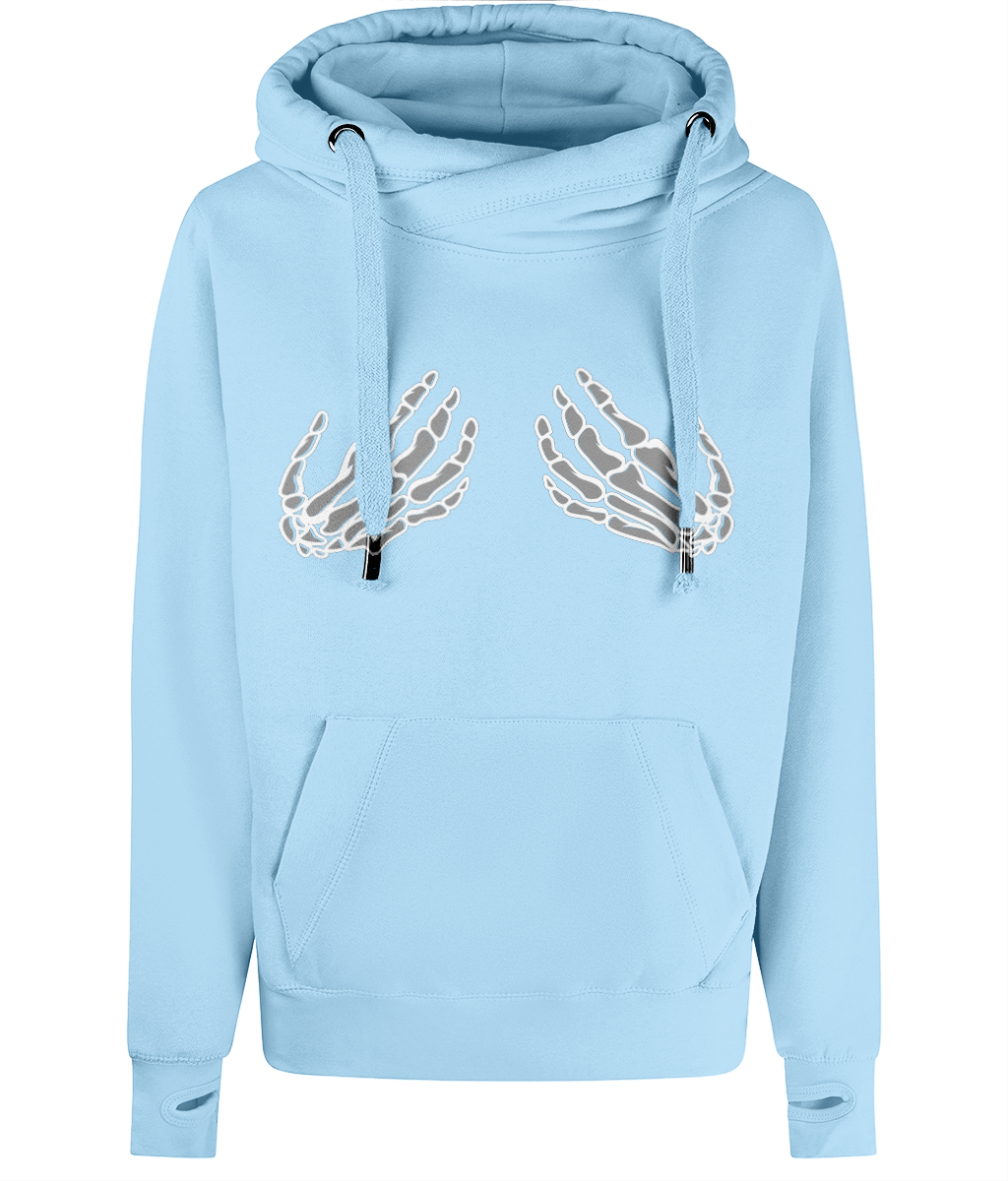 Unisex Cross Neck Skeleton Hand Hoodie