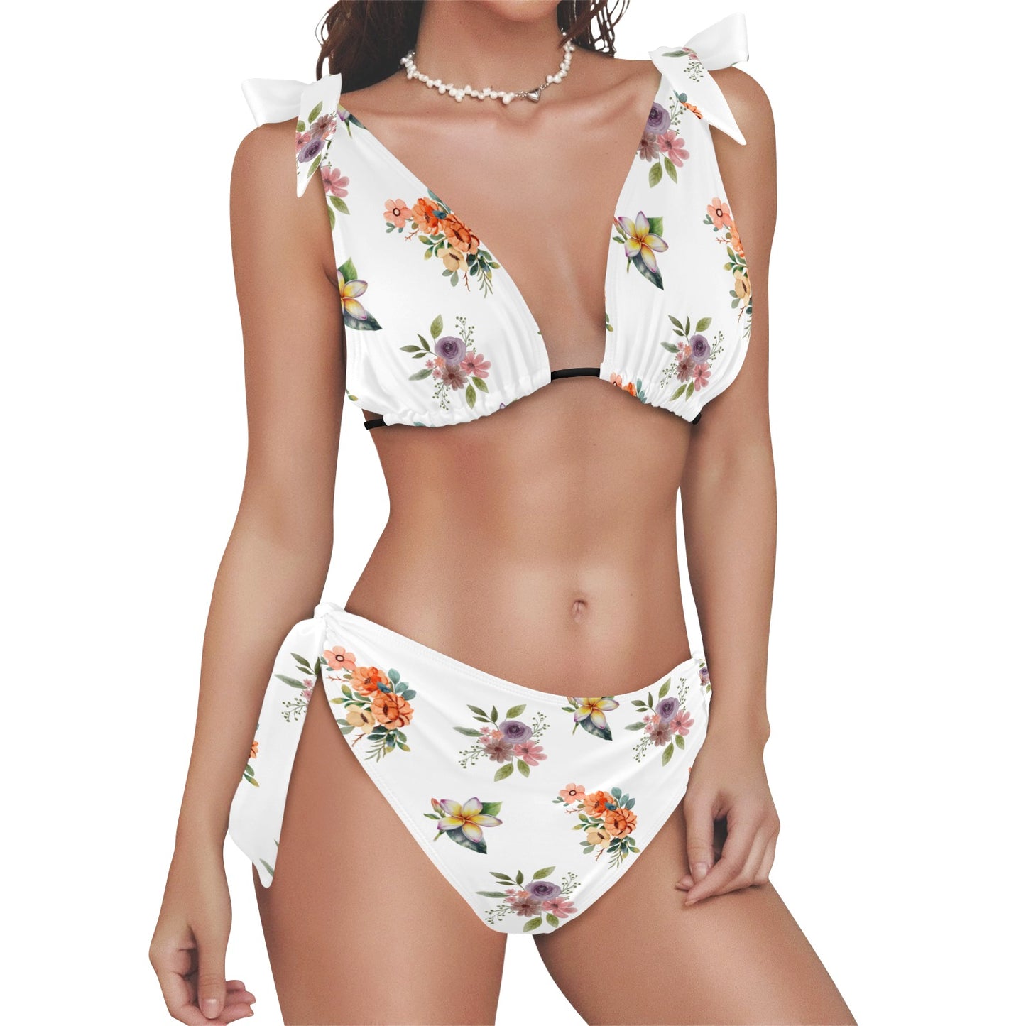 Flower Print Tie Shoulder Bikini Swimsuit