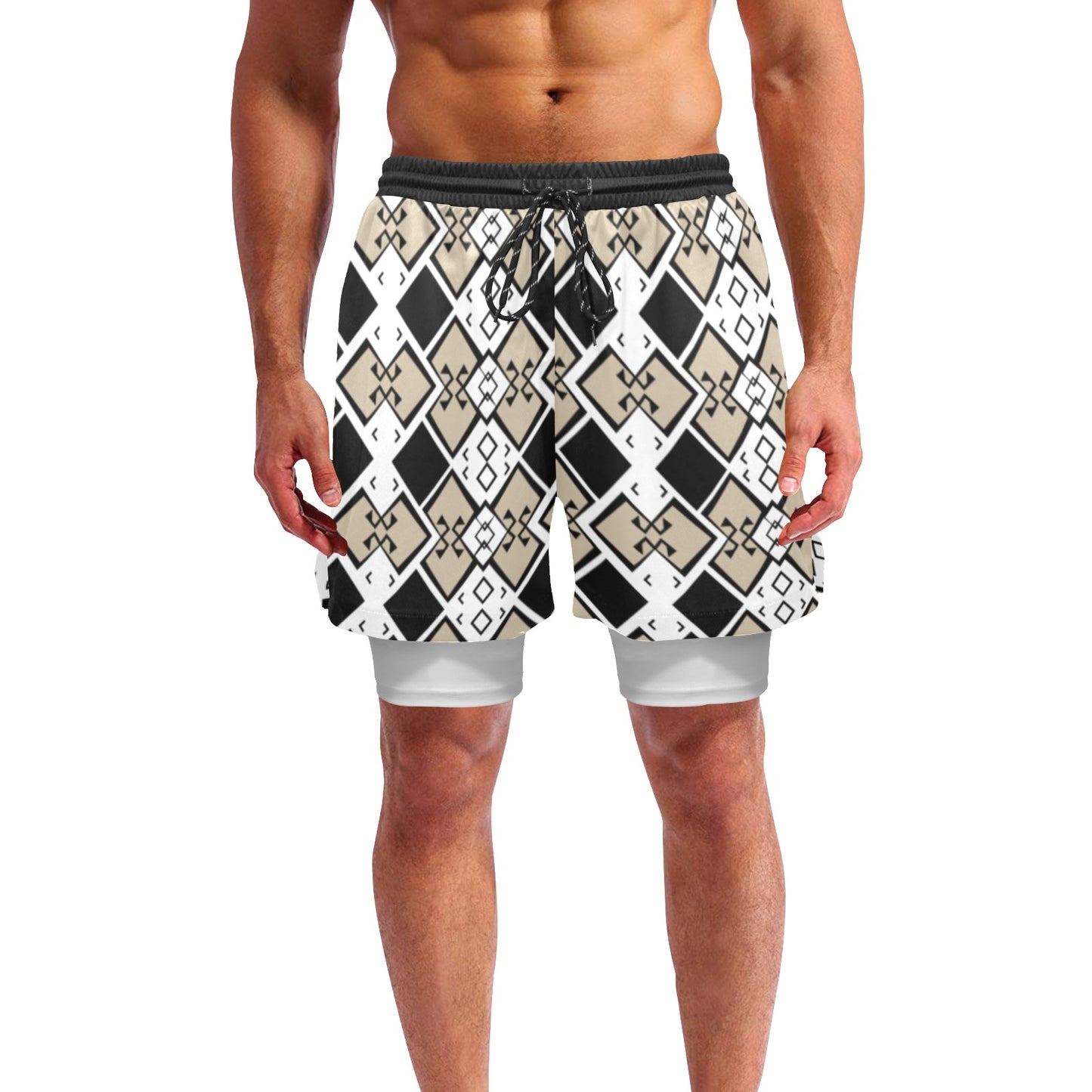 Aztec Print Men’s Sports Shorts with insert white tights
