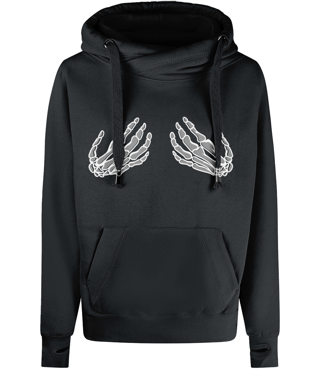 Unisex Cross Neck Skeleton Hand Hoodie