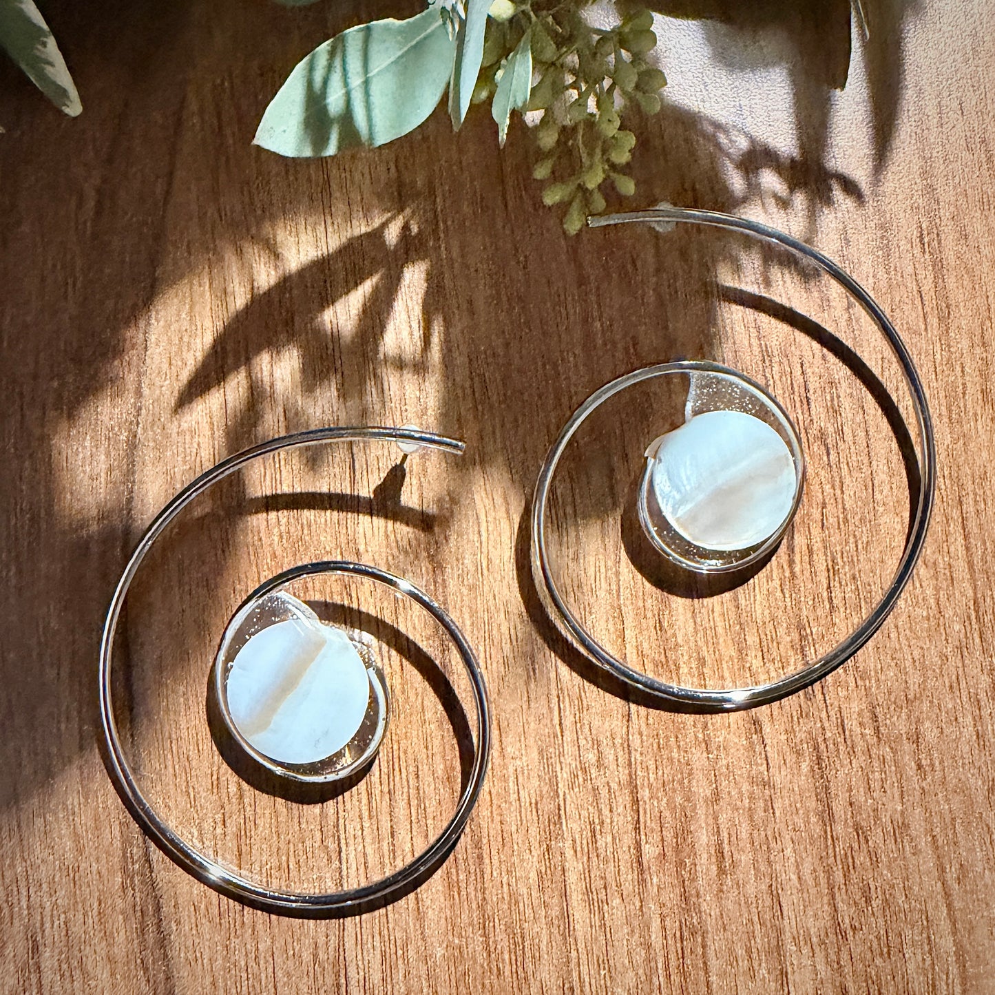 Gold Spiral Mother of Pearl Earrings – Hypoallergenic Stainless Steel