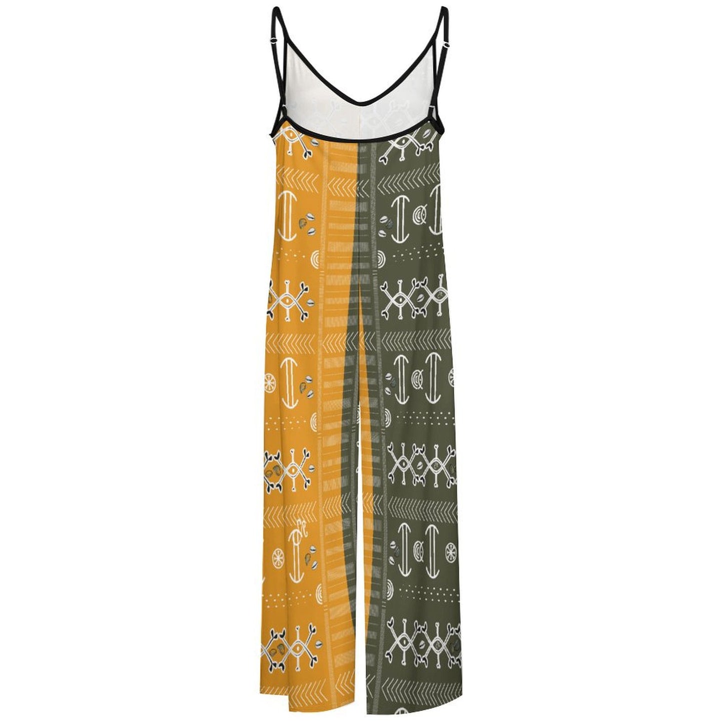 Ncheta Mustard and Green Spaghetti-Strap Suspender Jumpsuit