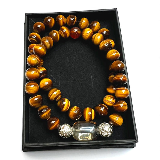 Genuine Tiger Eye Elastic Bracelet Set