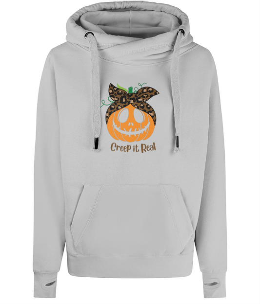 Unisex Halloween Pumpkin Cross Neck Hoodie