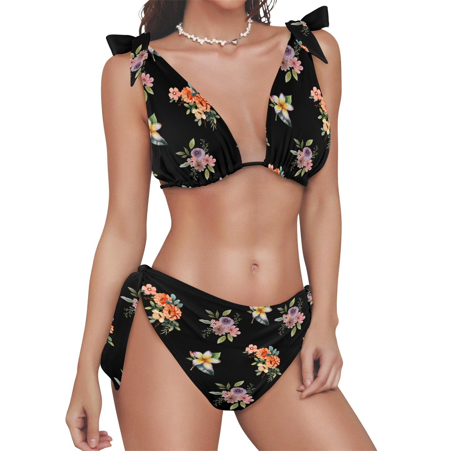 Flower Print Tie Shoulder Bikini Swimsuit