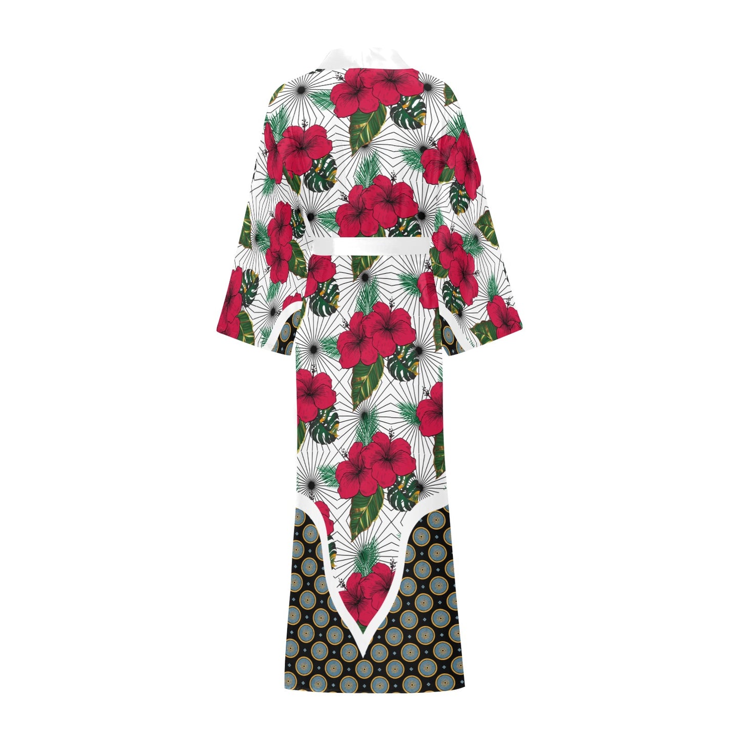 Queen Vee White Hibiscus Women's Long Kimono Robe