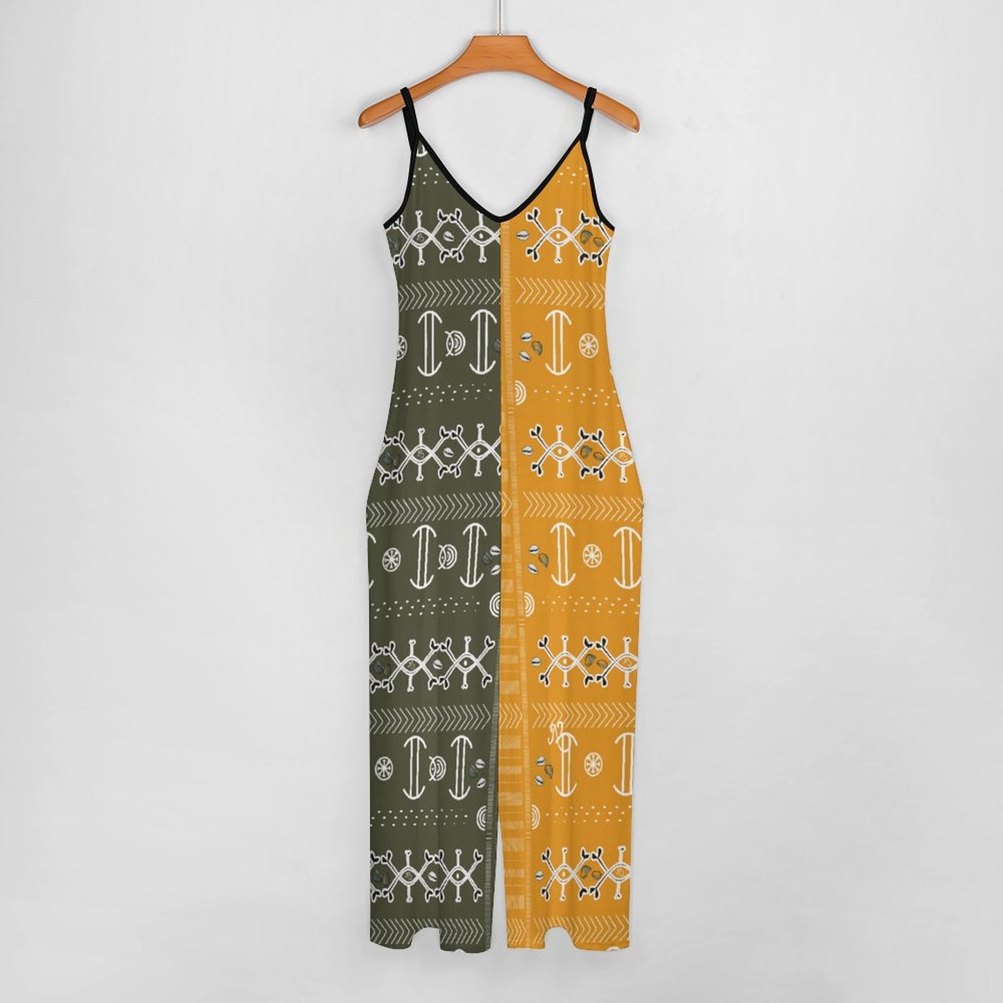 Ncheta Mustard and Green Spaghetti-Strap Suspender Jumpsuit