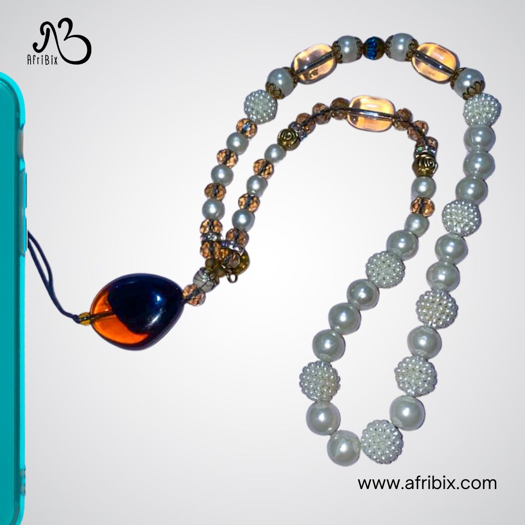 Ivory Faceted Crystal and Pearl Mobile Phone Wrist Strap Charm
