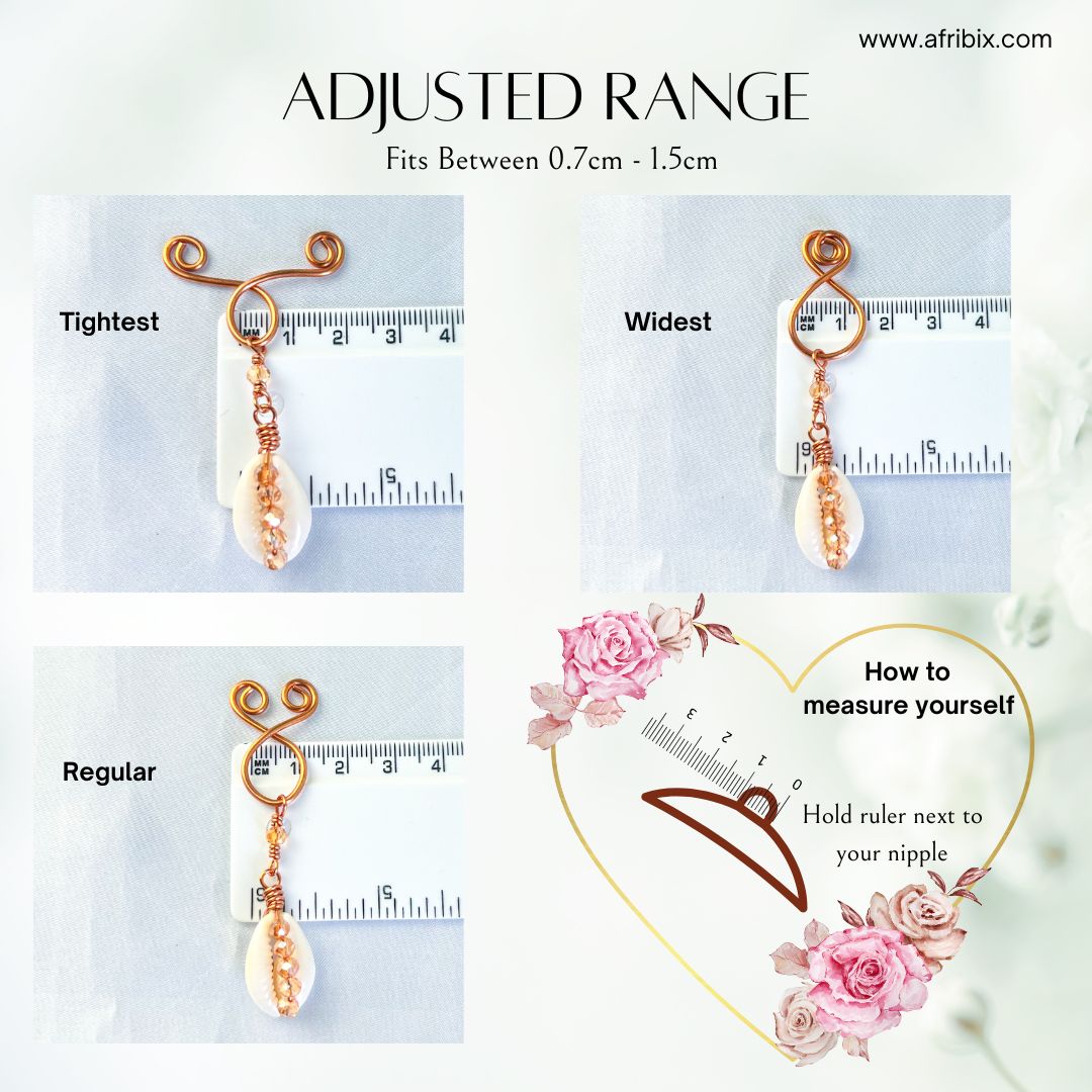 Adagio Cowrie Adjustable Non-permanent Crystal Nipple Rings, No Piercing Jewellery - Set of 2