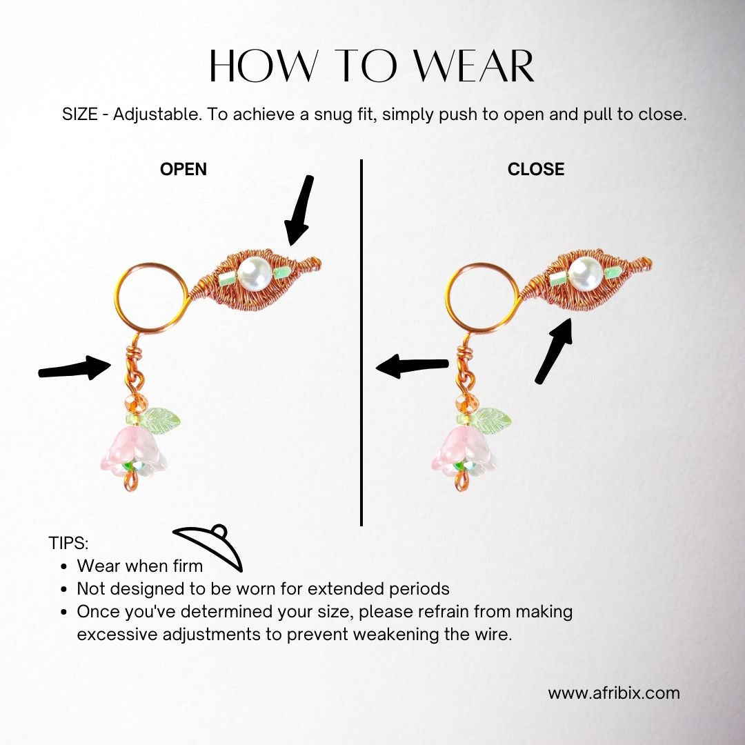 Bloom Adjustable Non-permanent Pearl Nipple Rings, No Piercing Jewellery - Set of 2