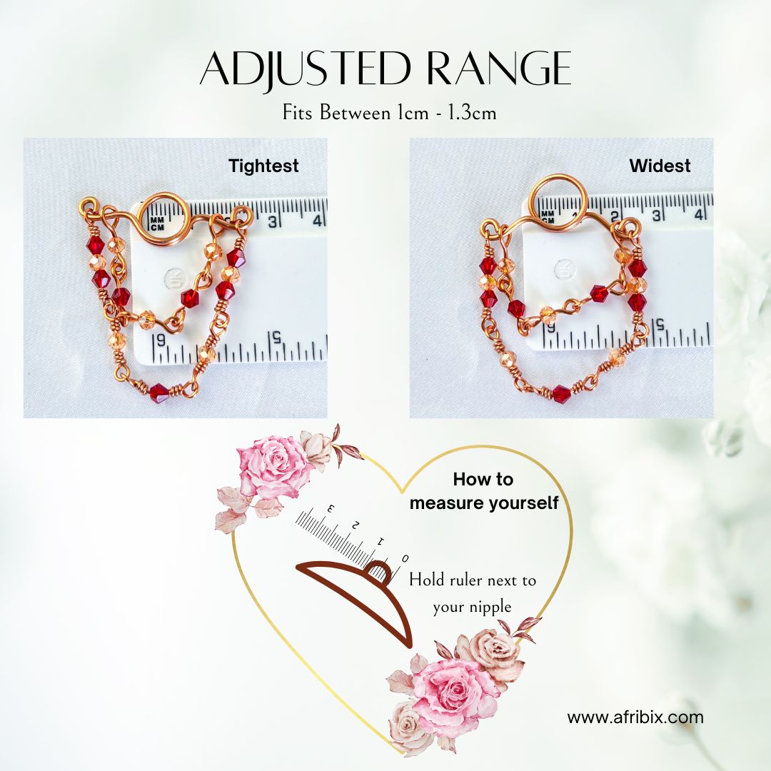 Celeste Adjustable Non-permanent Crystal Chain Nipple Rings, No Piercing Jewellery - Set of 2