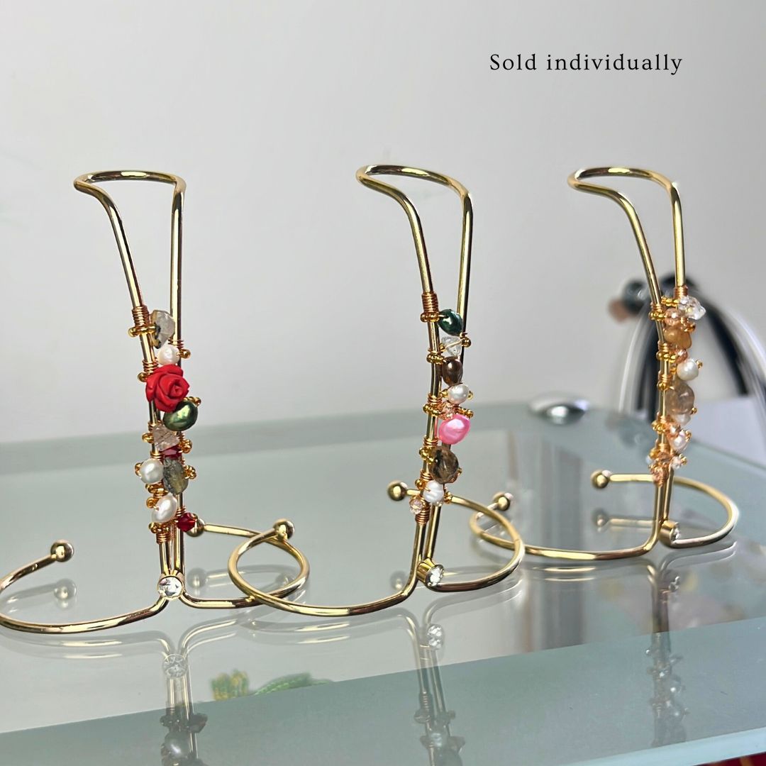 Rose and Freshwater Pearl Gold Ring Bracelet Cuff- Limited Edition