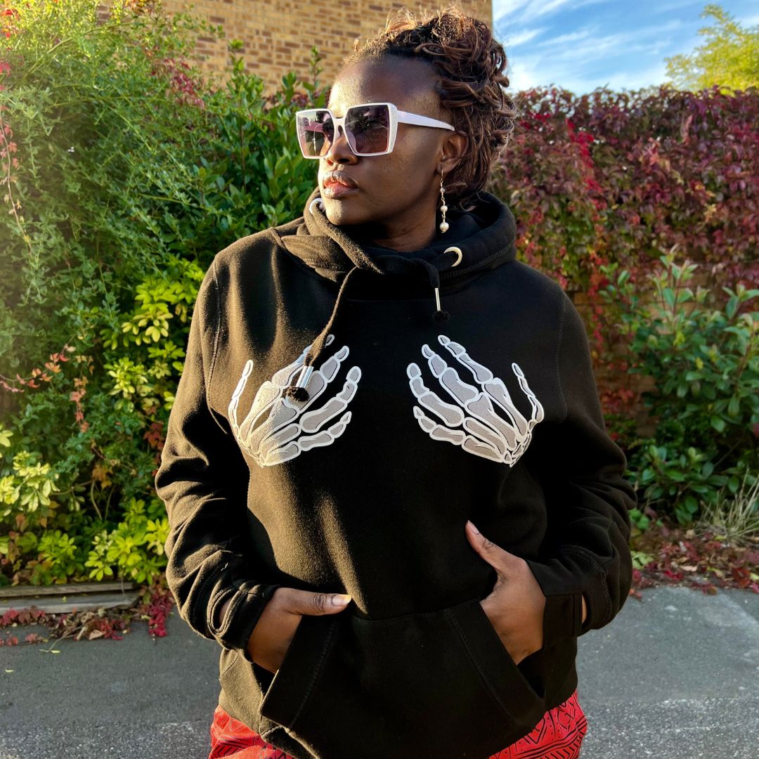 Unisex Cross Neck Skeleton Hand Hoodie