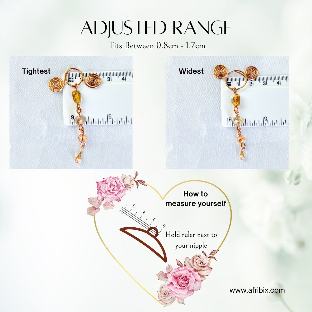 Syreni Citrine Adjustable Non-permanent Crystal Nipple Rings, No Piercing Jewellery - Set of 2