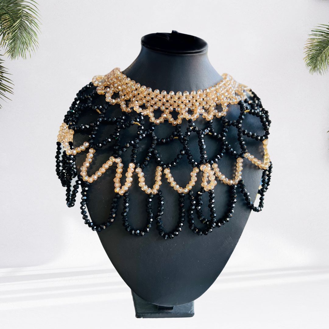 Gold and Black Multilayer Crystal Choker Necklace