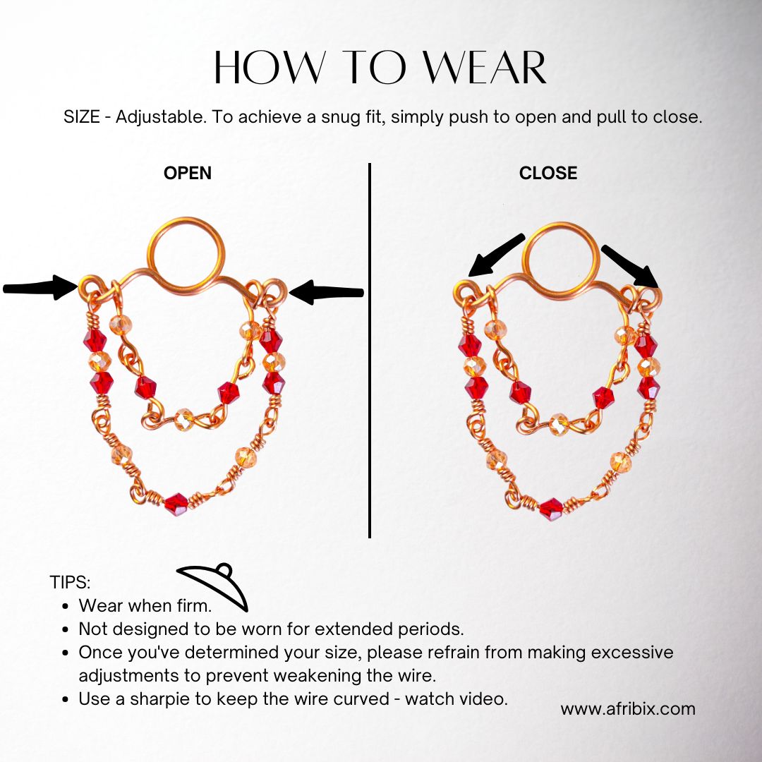 Celeste Adjustable Non-permanent Crystal Chain Nipple Rings, No Piercing Jewellery - Set of 2