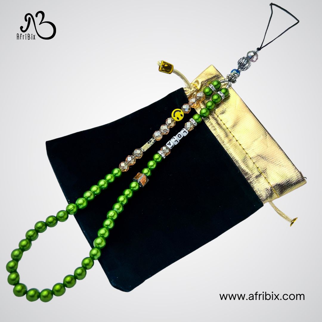 Green Pearl and Crystal Personalised Mobile Phone Wrist Strap Charm