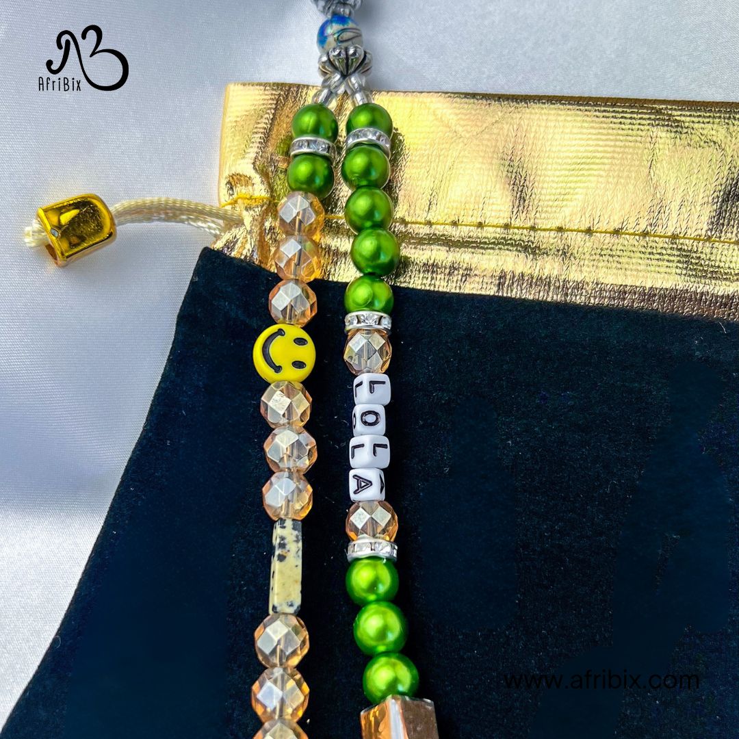 Green Pearl and Crystal Personalised Mobile Phone Wrist Strap Charm