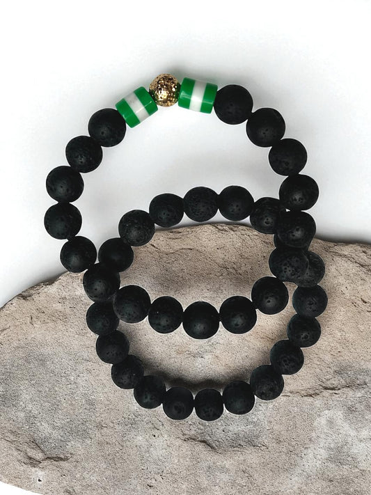 Nigeria Flag Genuine Lava Rock Elastic Bracelet