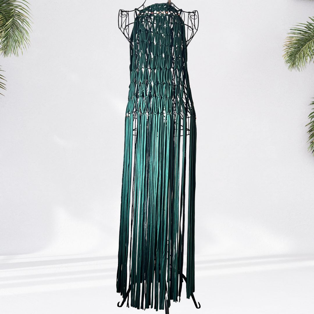 Emerald Green Halter Neck Fringe Net Top - Lucy