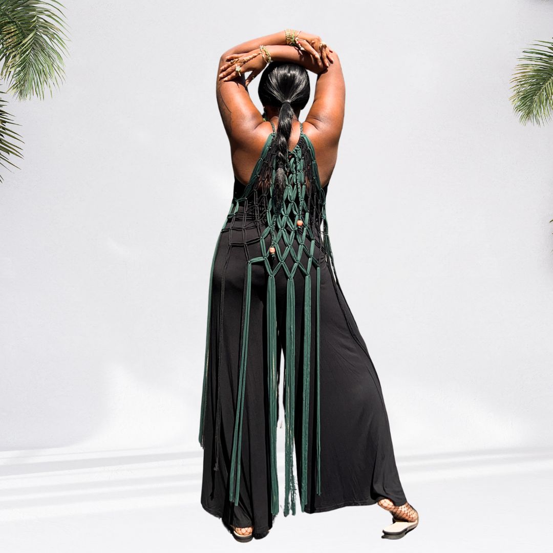 Emerald Green Halter Neck Fringe Net Top - Lucy