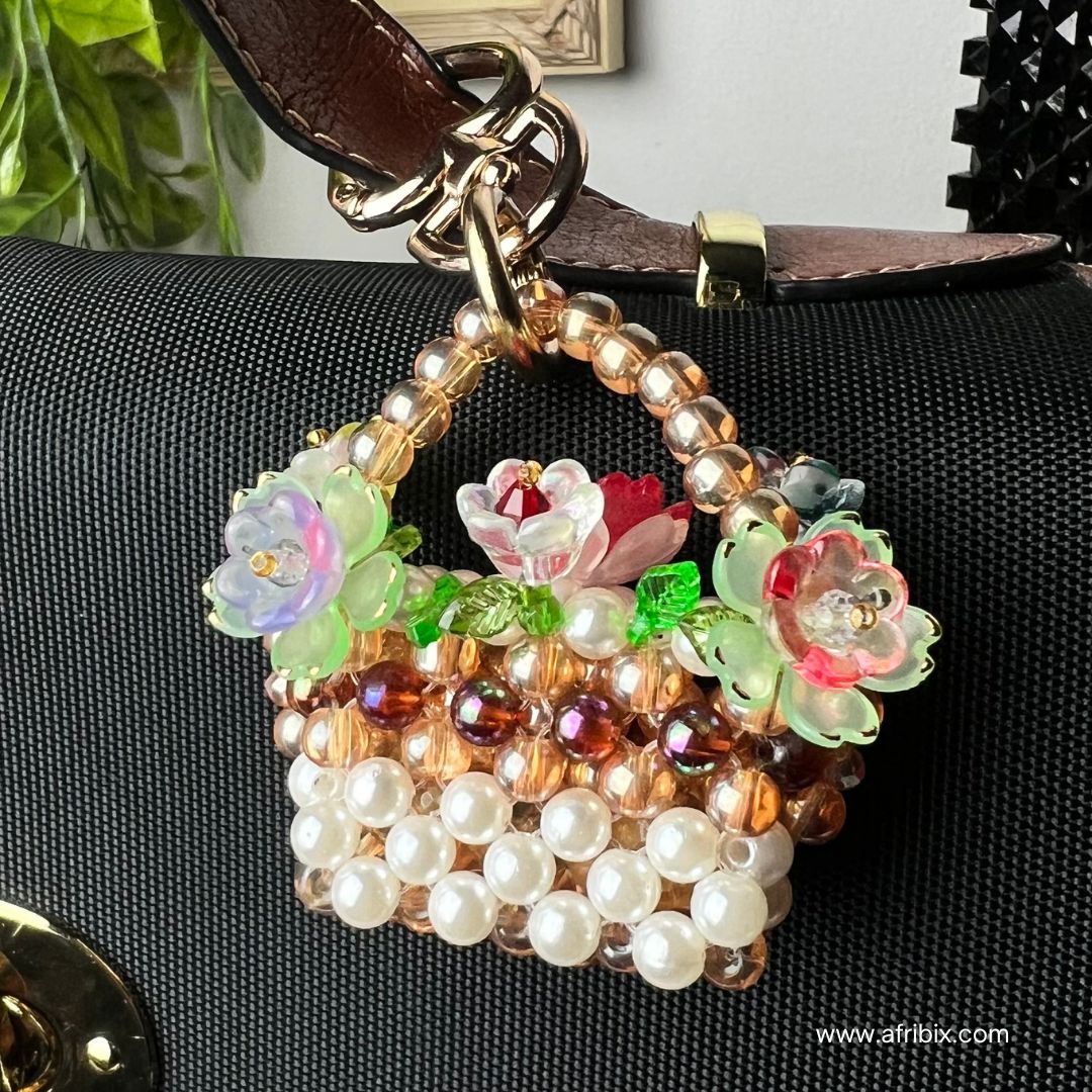 Lily Flower Basket Luxury Bag Charm, Tulip Bouquet Purse Charm, Women Bag Accessories