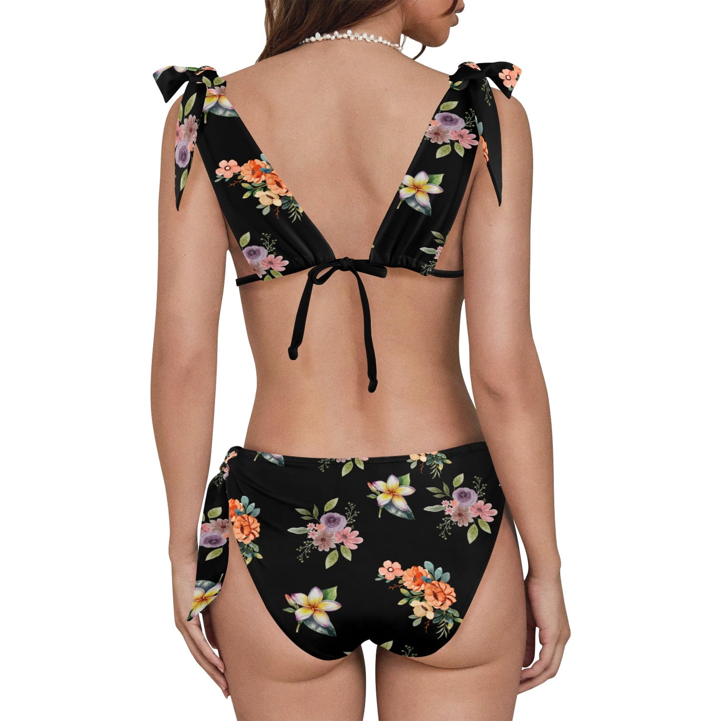 Flower Print Tie Shoulder Bikini Swimsuit