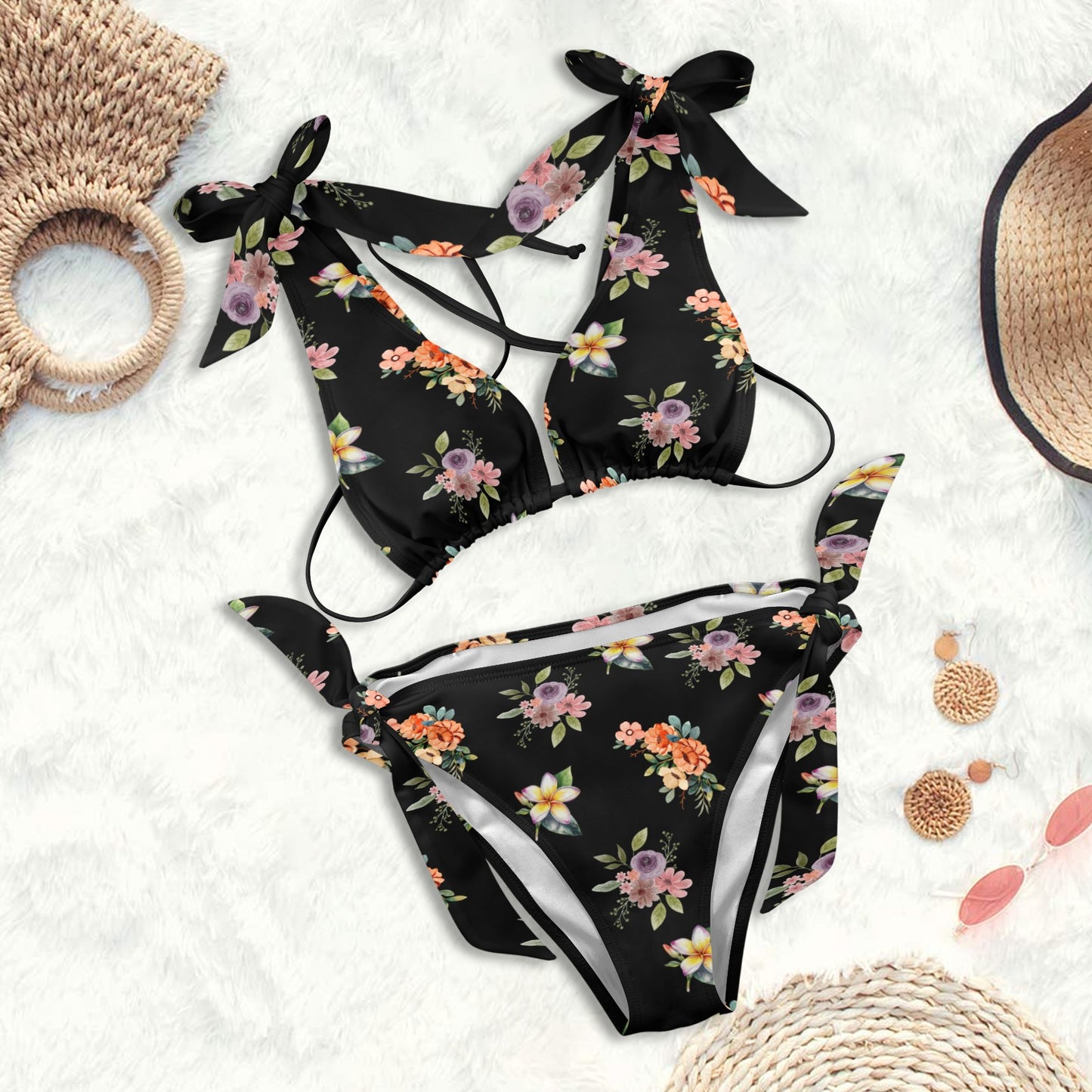 Flower Print Tie Shoulder Bikini Swimsuit