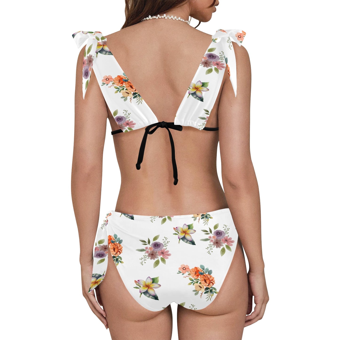 Flower Print Tie Shoulder Bikini Swimsuit