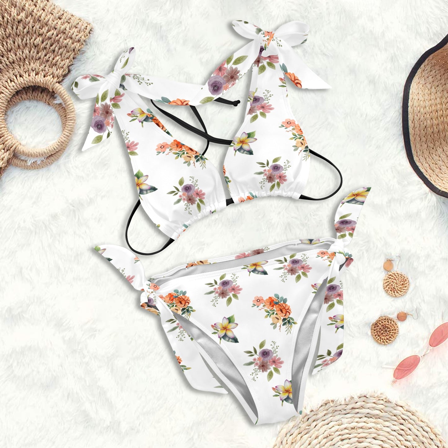 Flower Print Tie Shoulder Bikini Swimsuit