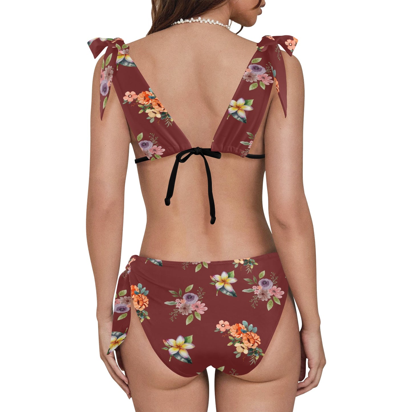 Flower Print Tie Shoulder Bikini Swimsuit