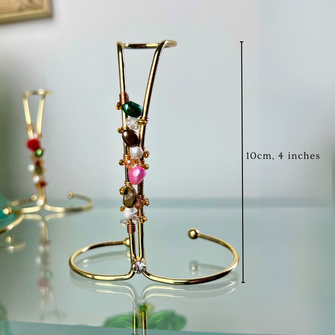 Rose and Freshwater Pearl Gold Ring Bracelet Cuff- Limited Edition