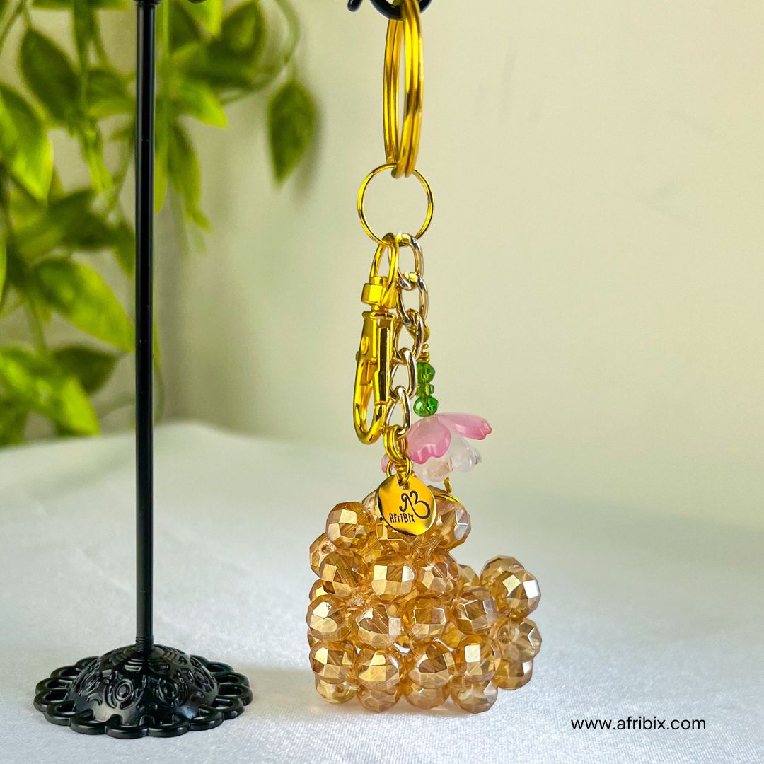 Gold Crystal Love Heart Bag Charm, Key Chain