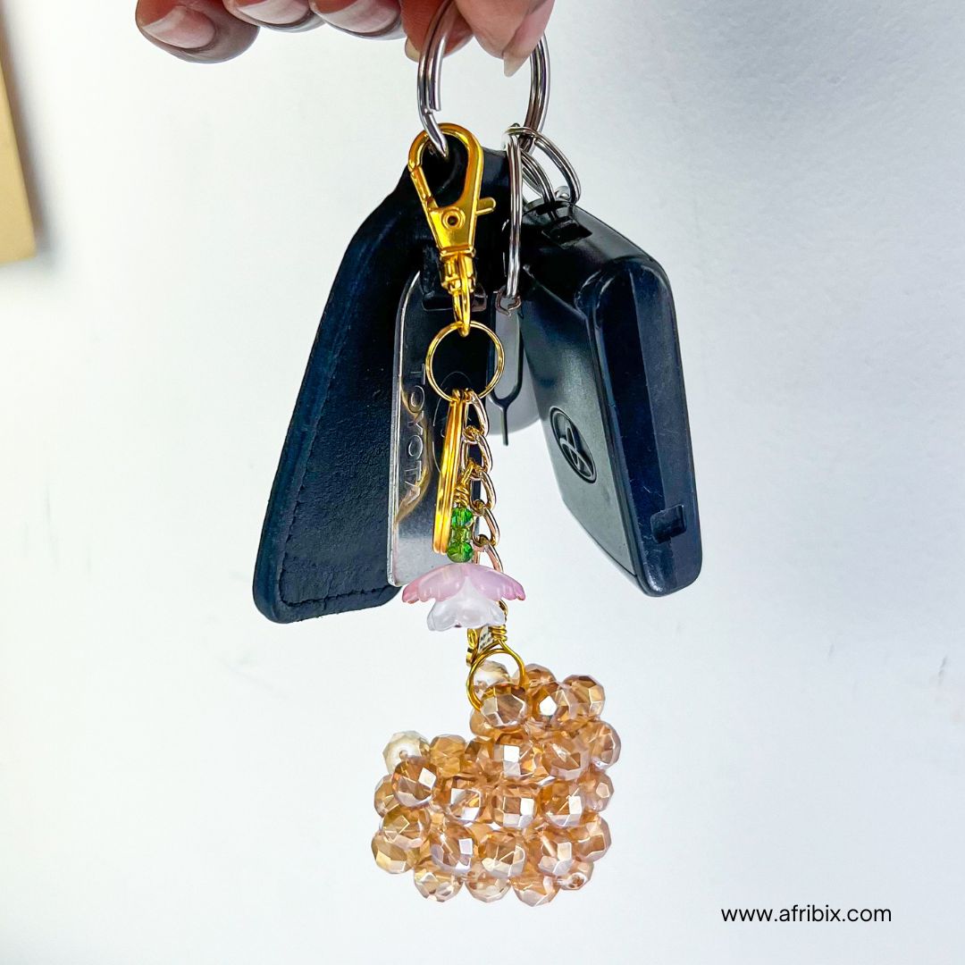 Gold Crystal Love Heart Bag Charm, Key Chain