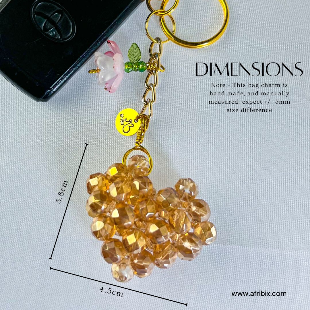 Gold Crystal Love Heart Bag Charm, Key Chain